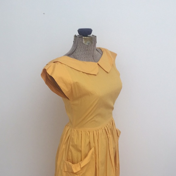Mustard yellow collared dress w/ deep v back - Picture 4 of 8